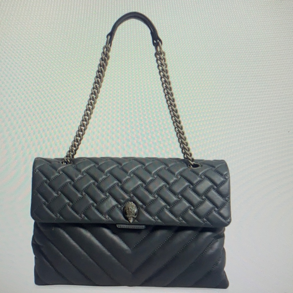 KURT GEIGER LONDON XXL KENSINGTON QUILTED LEATHER SHOULDER BAG, GREY NWT